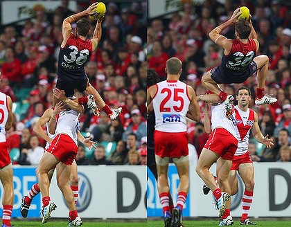 Jeremy Howe flies high against the Sydney Swans in 2012